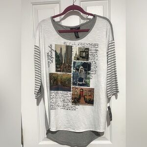 Style & Co. Women 3/4 sleeve long “!NEY YORK/ lifestyle”  diamond Top Size L